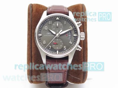 Swiss Grade Replica IWC Pilot 7750 Grey Dial Leater Strap Watch 43mm